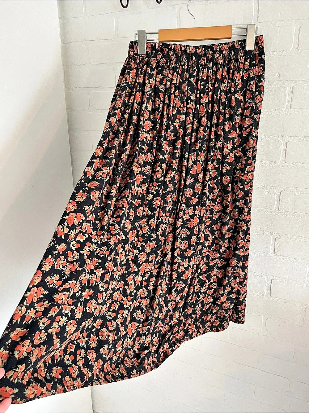 Floral Maxi Skirt in Black & Orange Size Medium